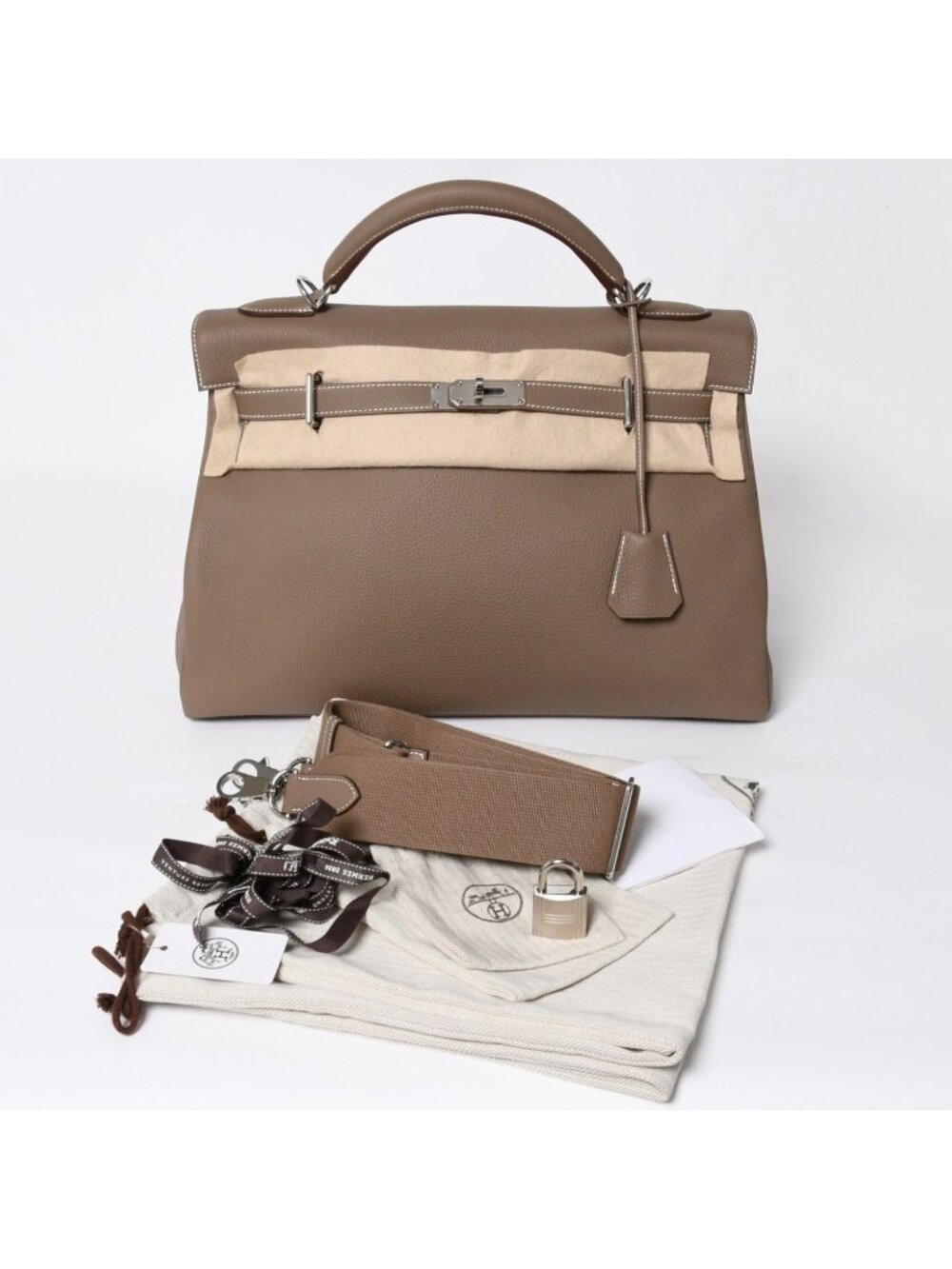 Hermes Maxi Kelly 42 Handbag Togo Etoupe Silver Retourne